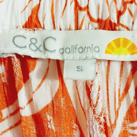 C & C California, Palazzo Pants Size Small Orange & White Floral Tropical Print - Picture 4 of 16